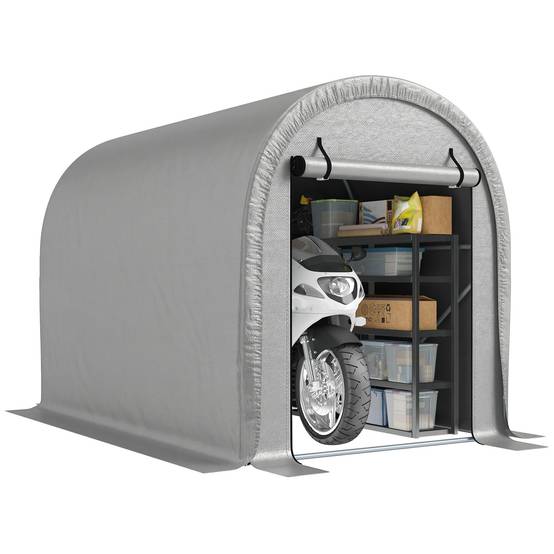 Abri moto vélo PE acier galvanisé protection intempéries 240x159x185cm gris clair - ComfortXL Outdoor Living - Image 1