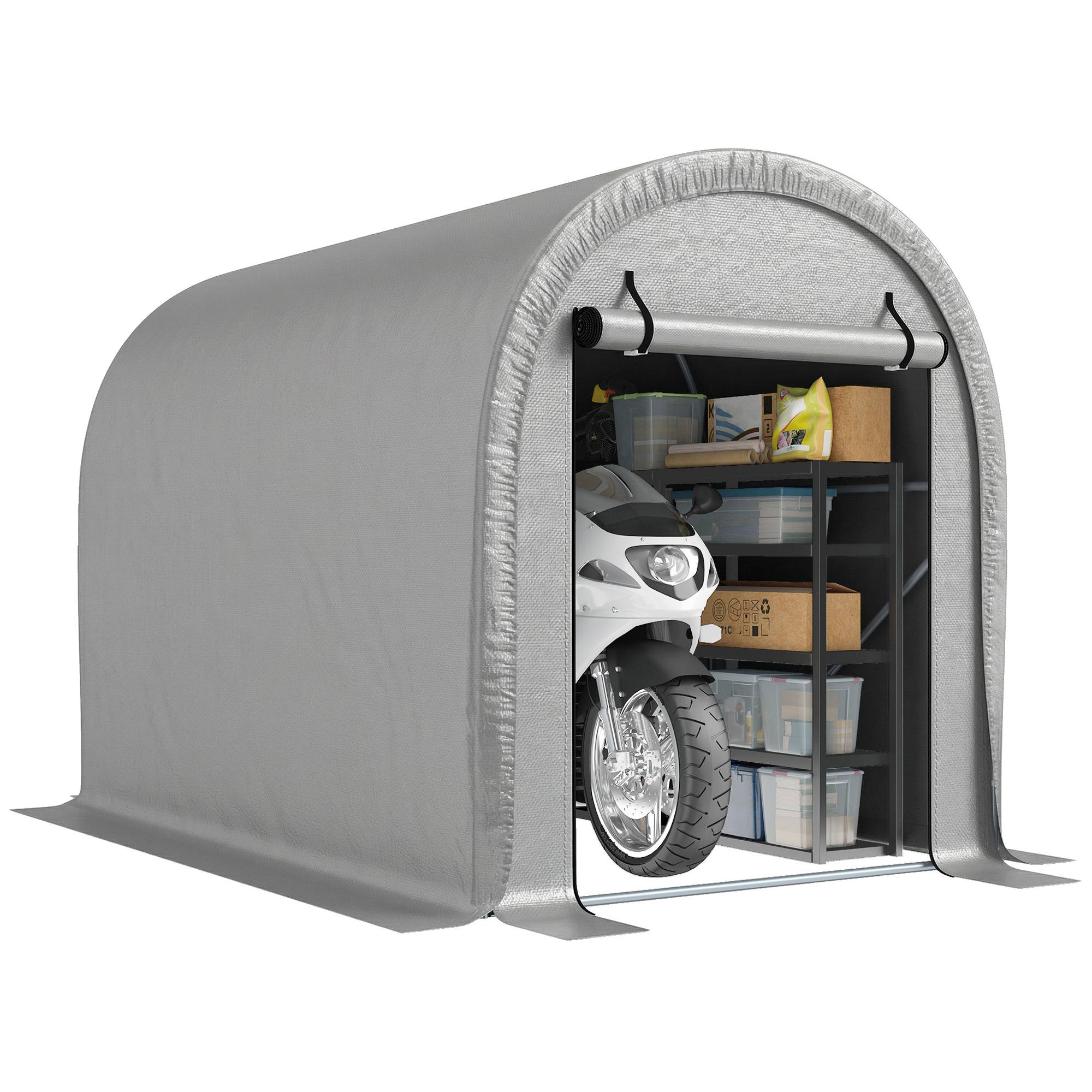 Abri moto vélo PE acier galvanisé protection intempéries 240x159x185cm gris clair - ComfortXL Outdoor Living