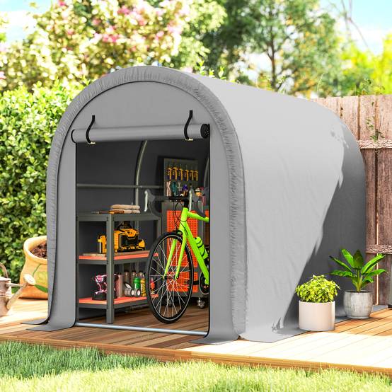 Abri moto vélo PE acier galvanisé protection intempéries 240x159x185cm gris clair - ComfortXL Outdoor Living - Image 3