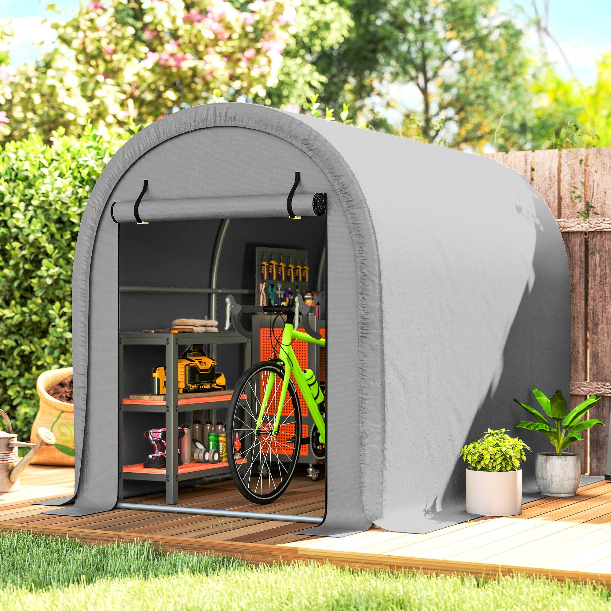 Abri moto vélo PE acier galvanisé protection intempéries 240x159x185cm gris clair - ComfortXL Outdoor Living - Image 3