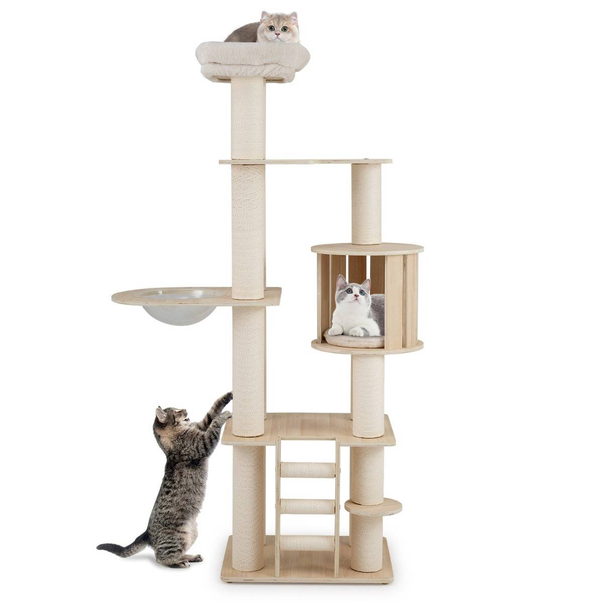 Maison Chic - Arbre à Chat 185cm en Contreplaqué Massif avec Condo Perchoir Poteaux à Griffer Échelle à 3 Marche - Image 1