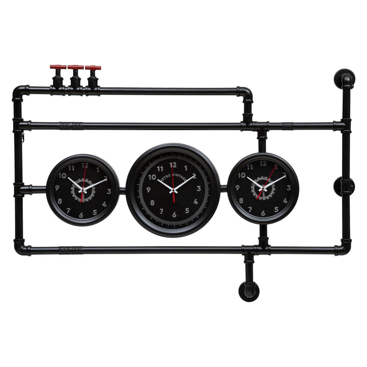 Pendule murale 3 cadrans en verre et métal style industriel 110 x 76 cm - Imagen 1