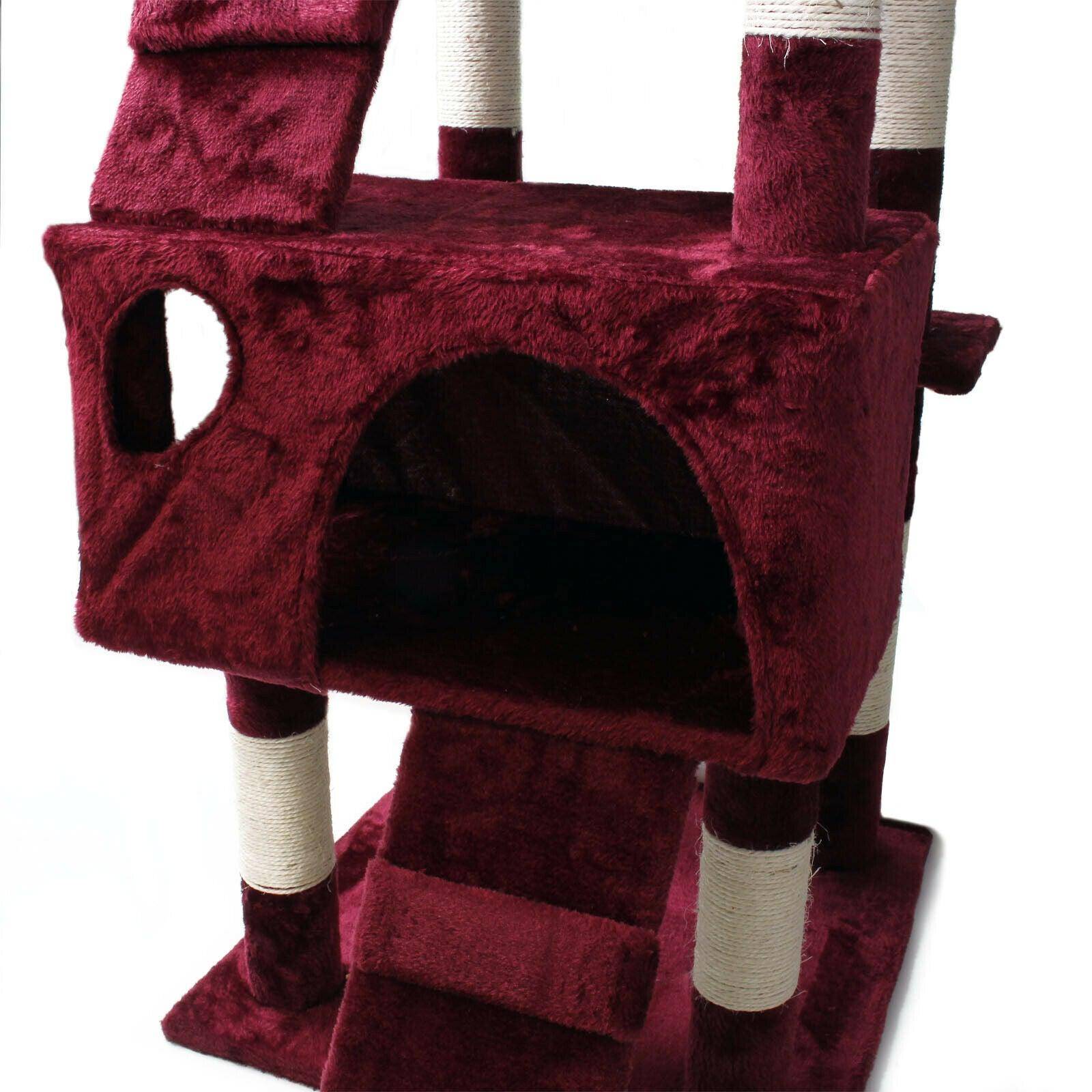 Helloshop26 - Arbre à chat 170 cm corde en sisal griffoir grattoir jeux plateforme rouge - Imagen 5