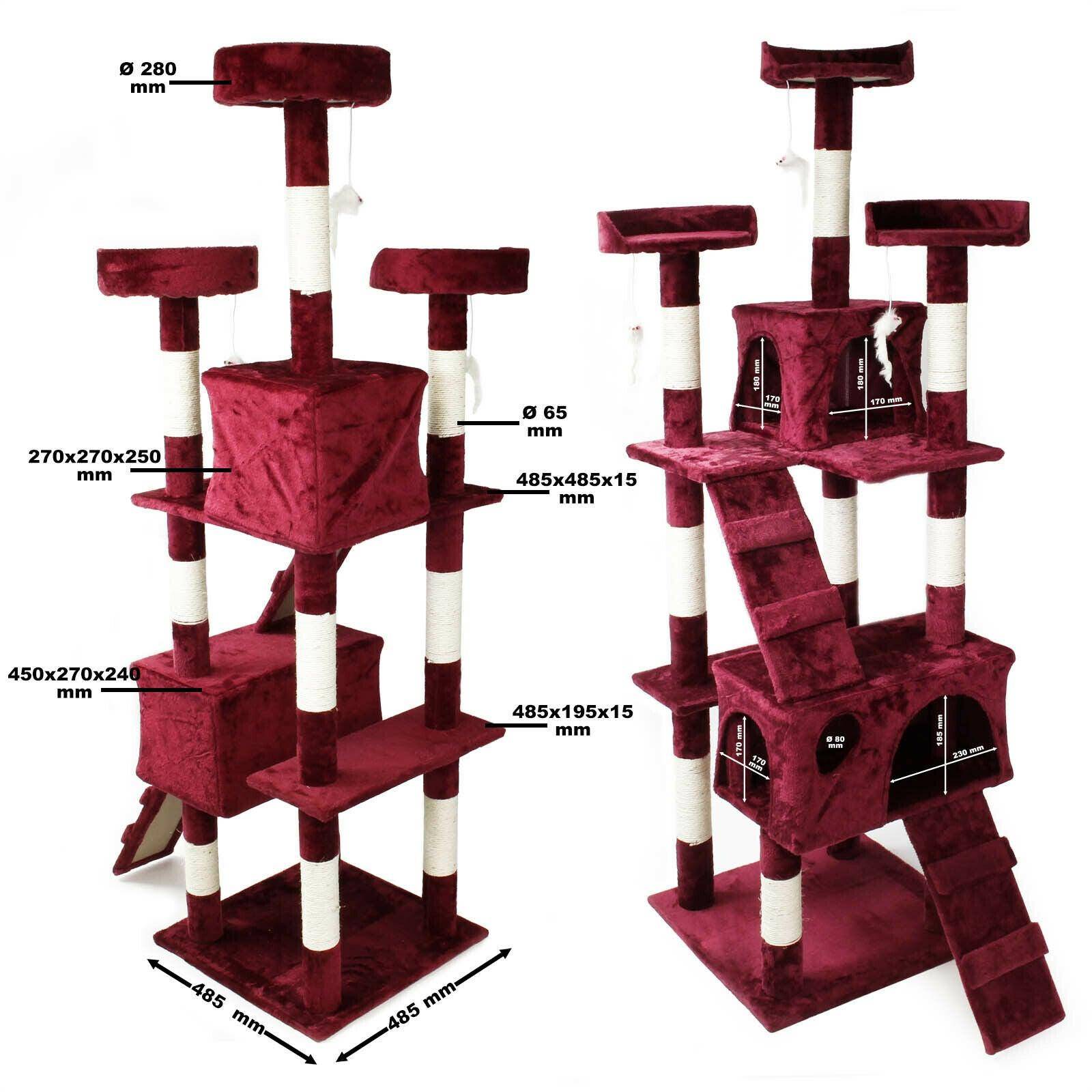 Helloshop26 - Arbre à chat 170 cm corde en sisal griffoir grattoir jeux plateforme rouge - Imagen 2