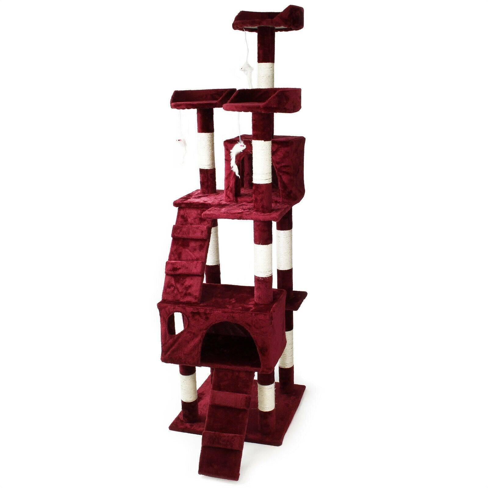 Helloshop26 - Arbre à chat 170 cm corde en sisal griffoir grattoir jeux plateforme rouge - Imagen 1