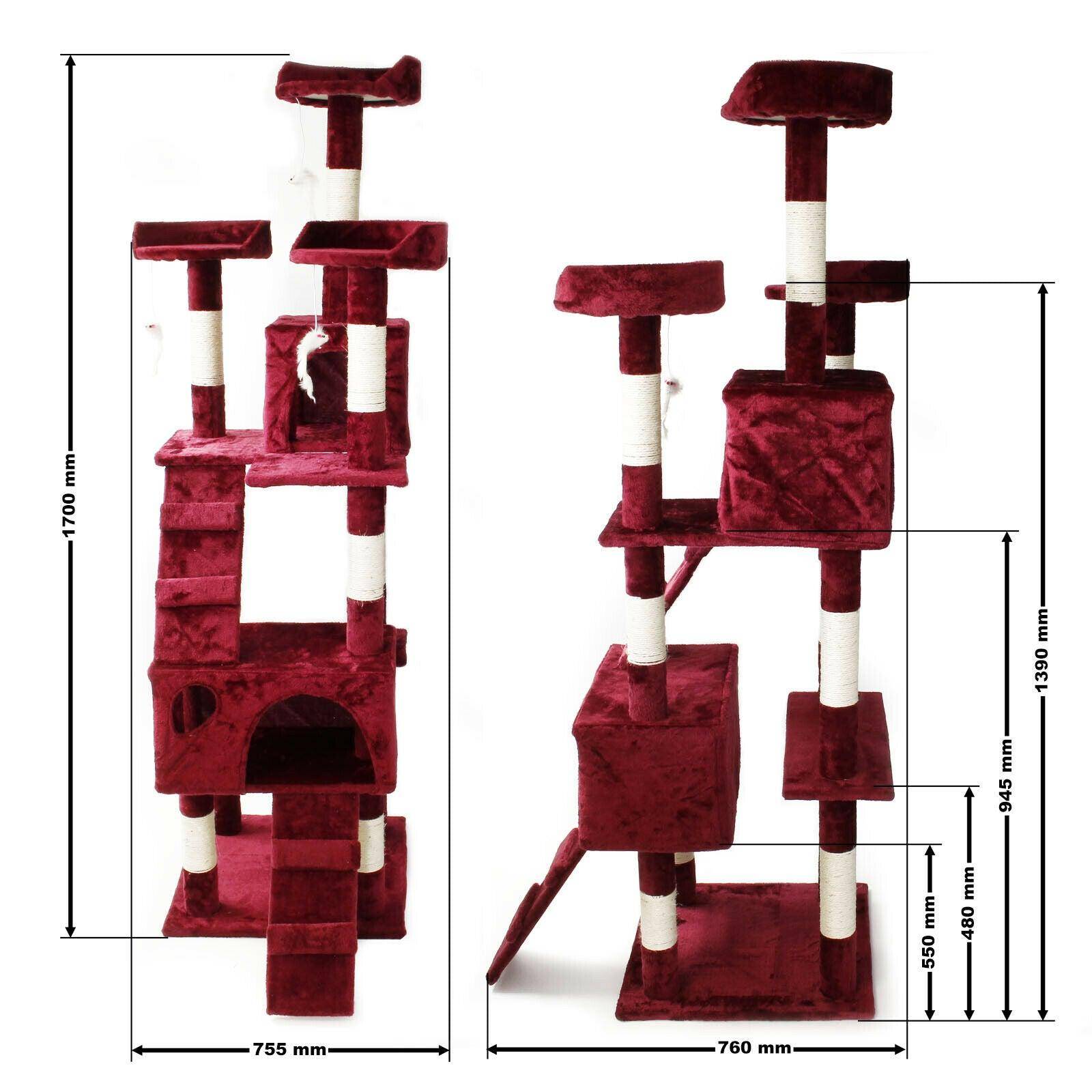 Helloshop26 - Arbre à chat 170 cm corde en sisal griffoir grattoir jeux plateforme rouge - Imagen 3