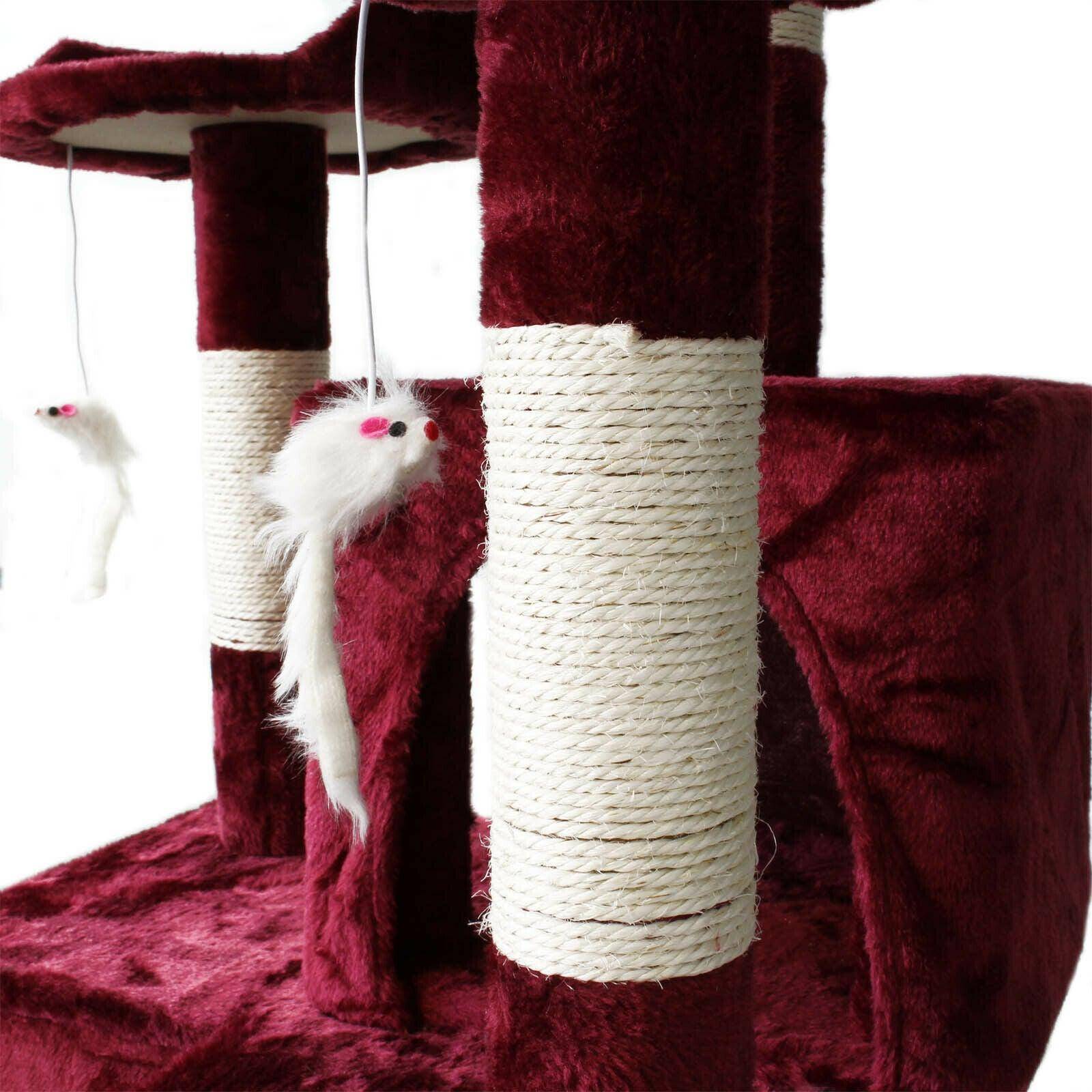 Helloshop26 - Arbre à chat 170 cm corde en sisal griffoir grattoir jeux plateforme rouge - Imagen 4