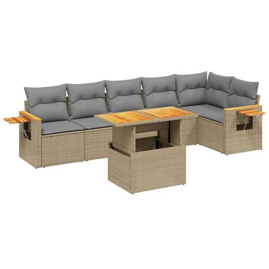 Salon de jardin 7 pcs Beige Résine Tressée Table Relevable et Tablette Latérale – ComfortXL Outdoor Living - Image 2