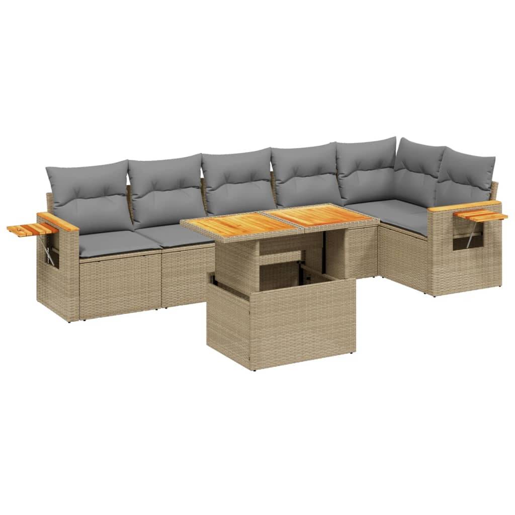 Salon de jardin 7 pcs Beige Résine Tressée Table Relevable et Tablette Latérale – ComfortXL Outdoor Living - Image 2
