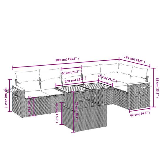 Salon de jardin 7 pcs Beige Résine Tressée Table Relevable et Tablette Latérale – ComfortXL Outdoor Living - Image 3