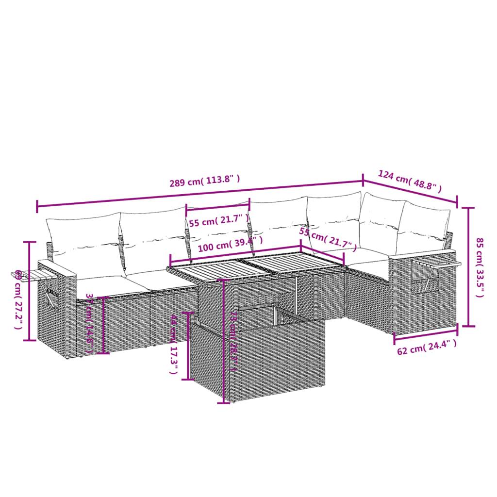Salon de jardin 7 pcs Beige Résine Tressée Table Relevable et Tablette Latérale – ComfortXL Outdoor Living - Image 3