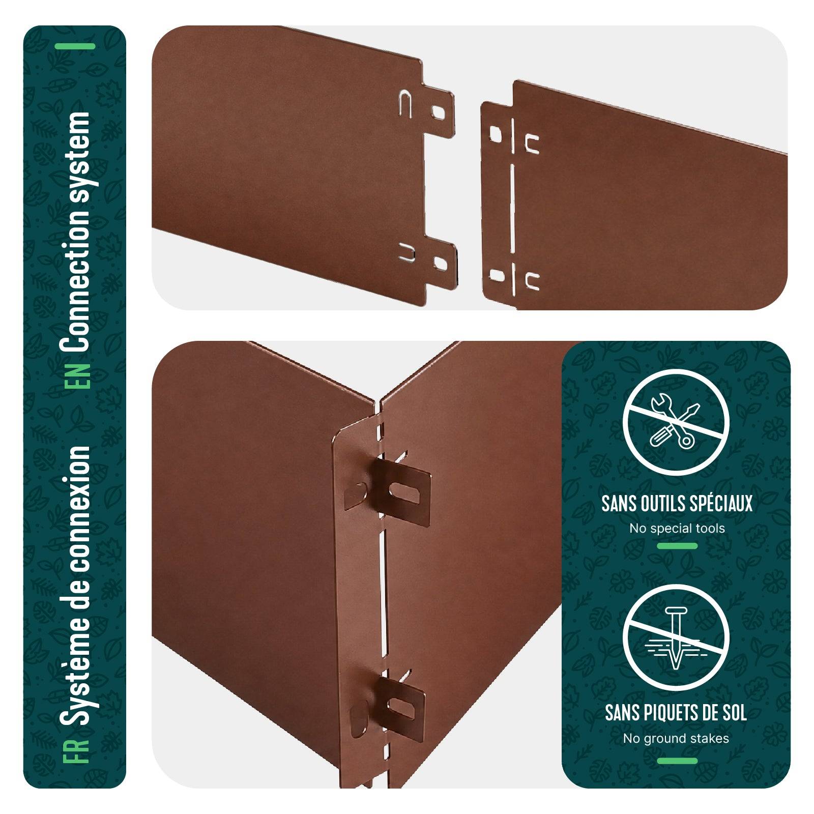 Vounot - Lot de 20 Bordure de jardin en métal flexible 100x18cm marron - clôture gazon antirouille 20m - VOUNOT® - Image 4