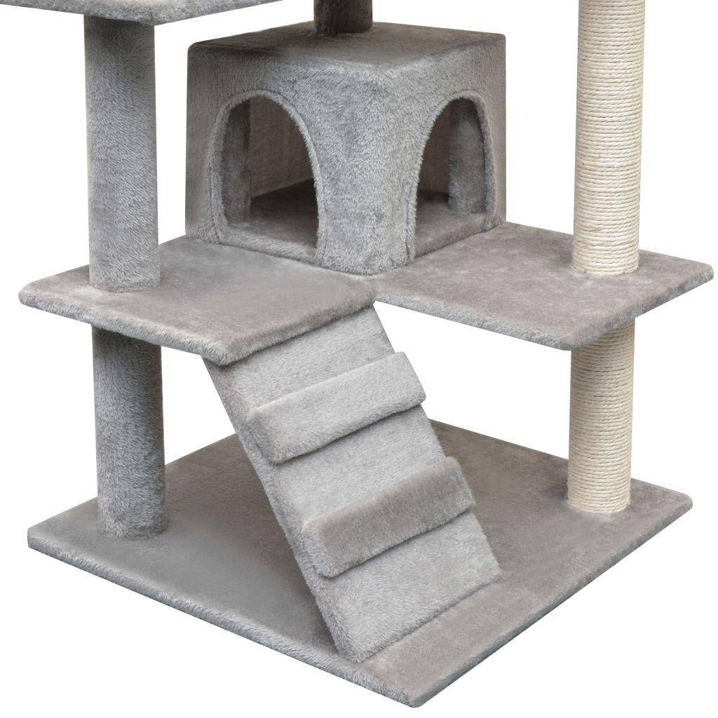 Helloshop26 - Arbre à chat griffoir grattoir niche jouet animaux peluché en sisal 125 cm gris - Image 4