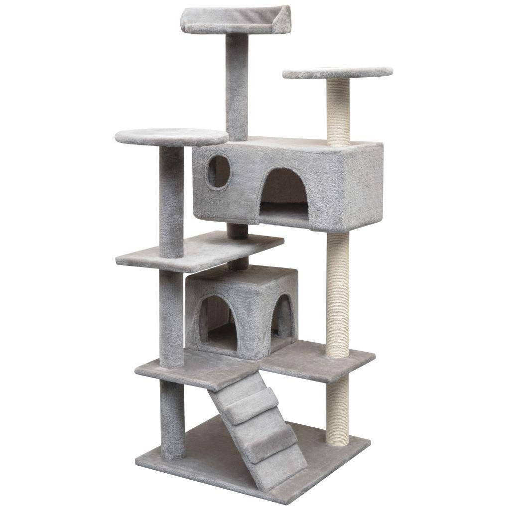 Helloshop26 - Arbre à chat griffoir grattoir niche jouet animaux peluché en sisal 125 cm gris - Image 1