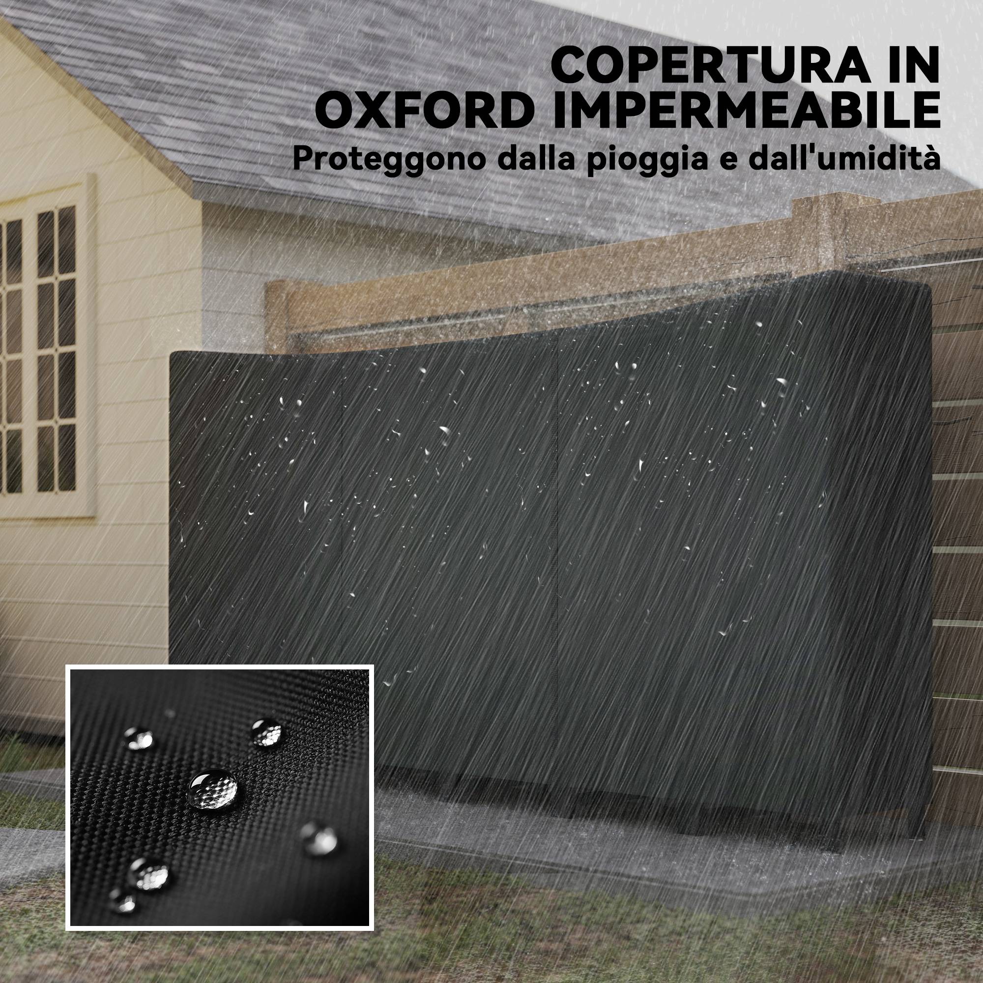 ComfortXL - Abri à bûches extérieur modulable en acier noir 235 x 31 x 116 cm avec bâche imperméable et chaînes de maintien - Image 4