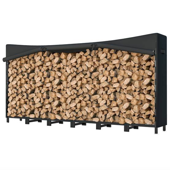 ComfortXL - Abri à bûches extérieur modulable en acier noir 235 x 31 x 116 cm avec bâche imperméable et chaînes de maintien - Image 2