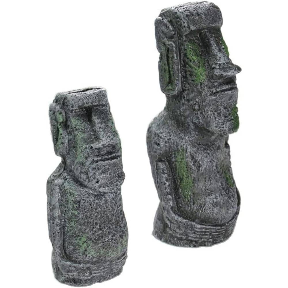 Lot 2 Statues Tête Île Pâques Déco - Image 1