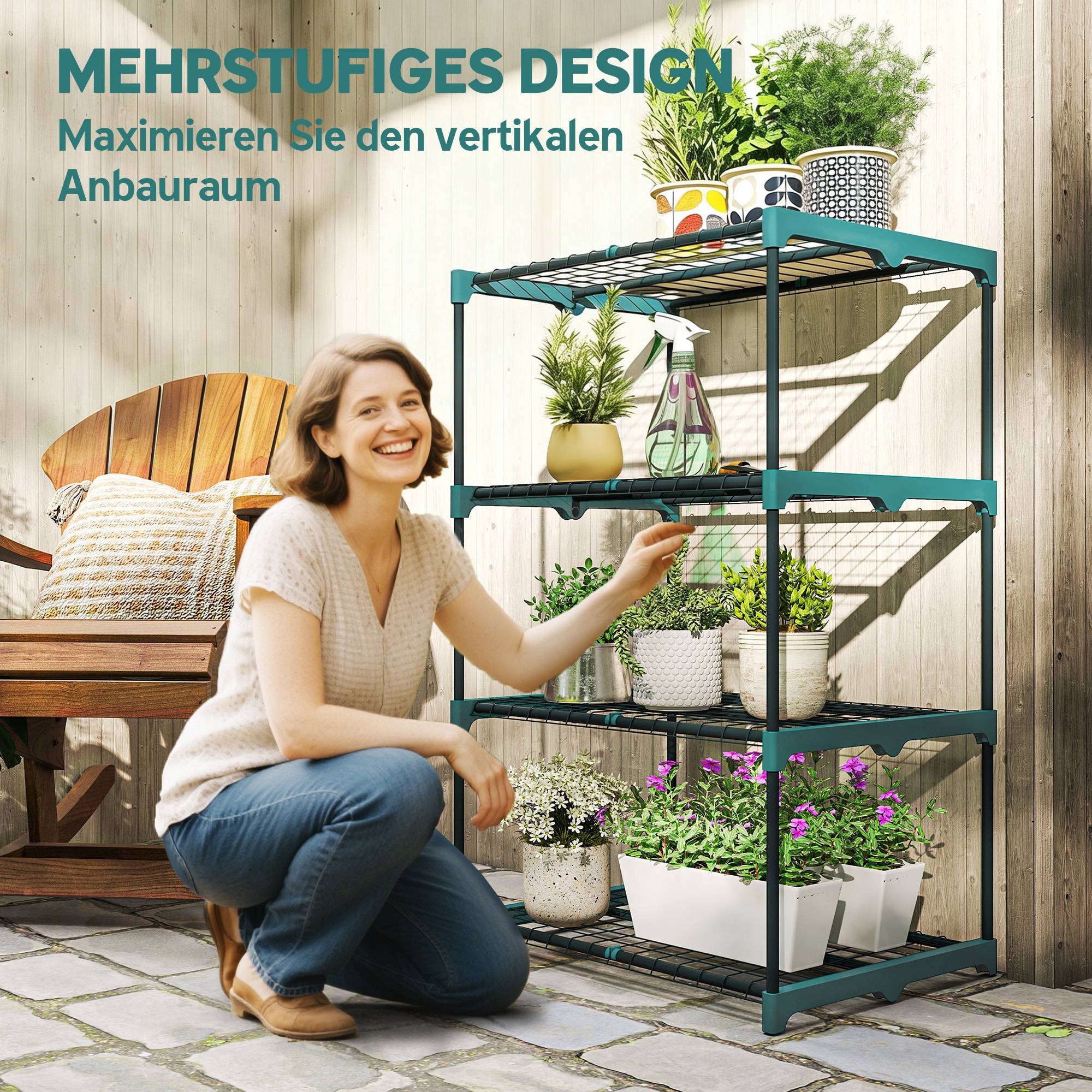 Support plantes 4 niveaux acier balcon optimisation espace 67x49x105cm vert foncé - ComfortXL Outdoor Living - Image 6