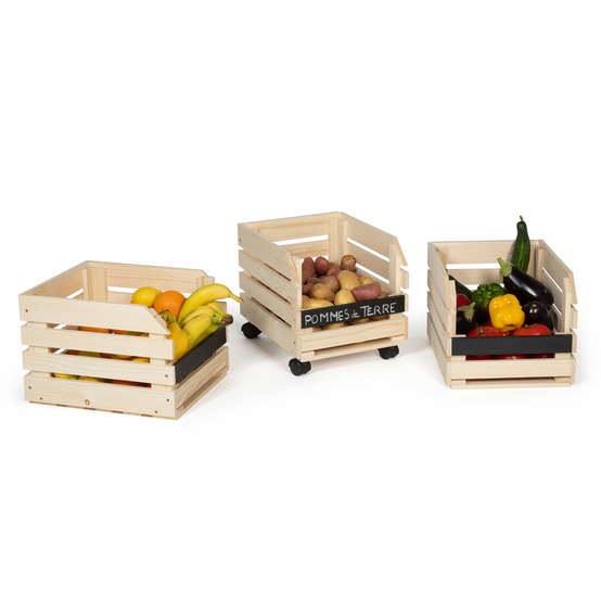 Lot de 3 clayettes en bois empilables pour fruits et légumes - Image 4