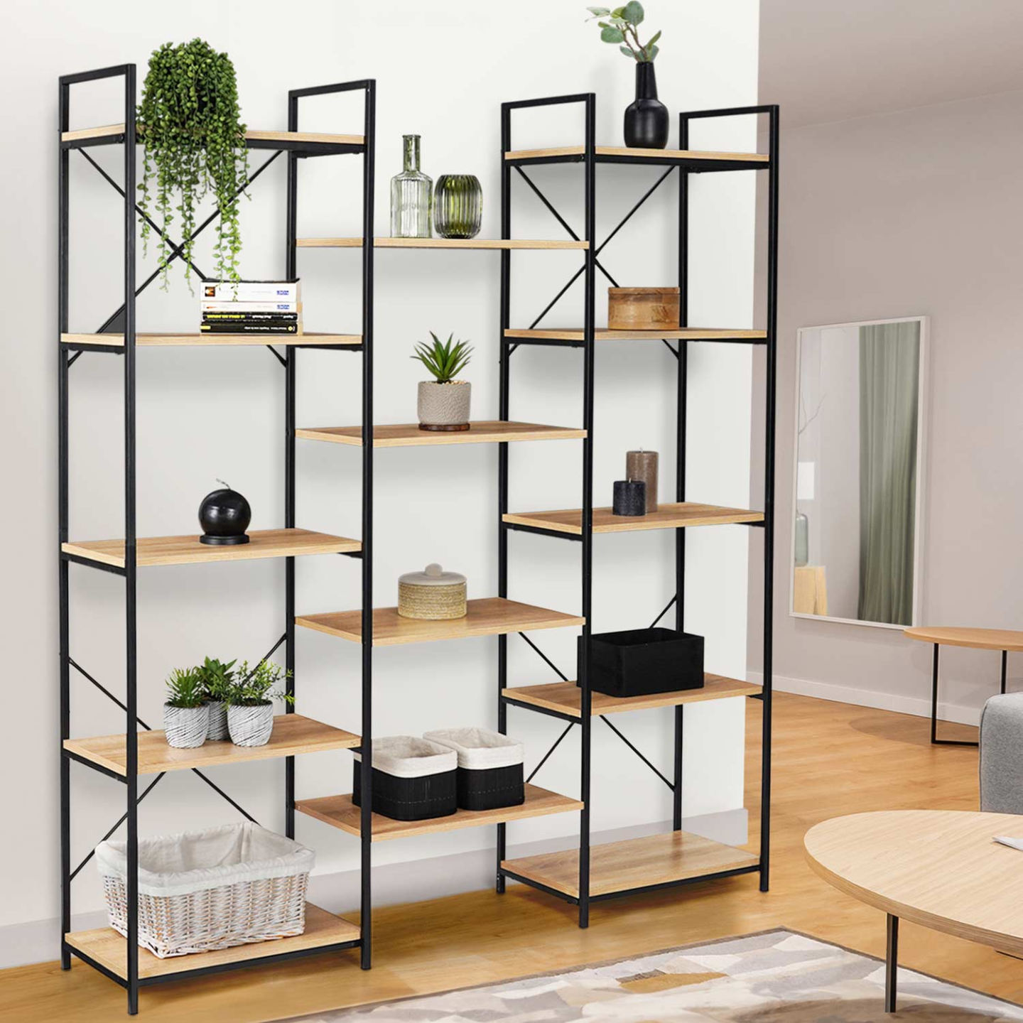 Étagère bibliothèque trio 5 niveaux DETROIT design industriel 170 cm - Image 1
