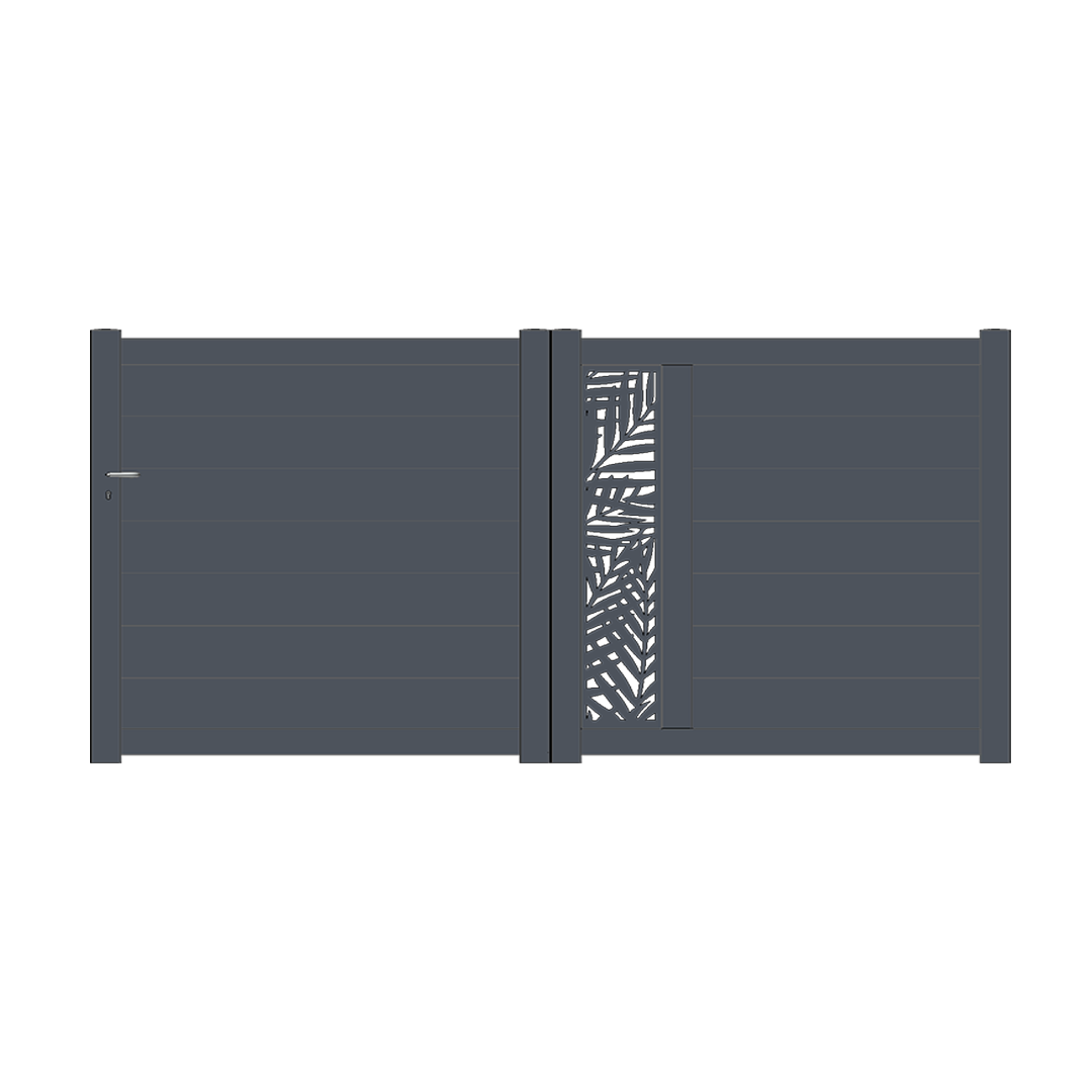 Portail Packit - Portail alu coulissant découpe laser en kit dim. L.3500 (entre piliers) X H.1500 mm  Gris (RAL 7016)