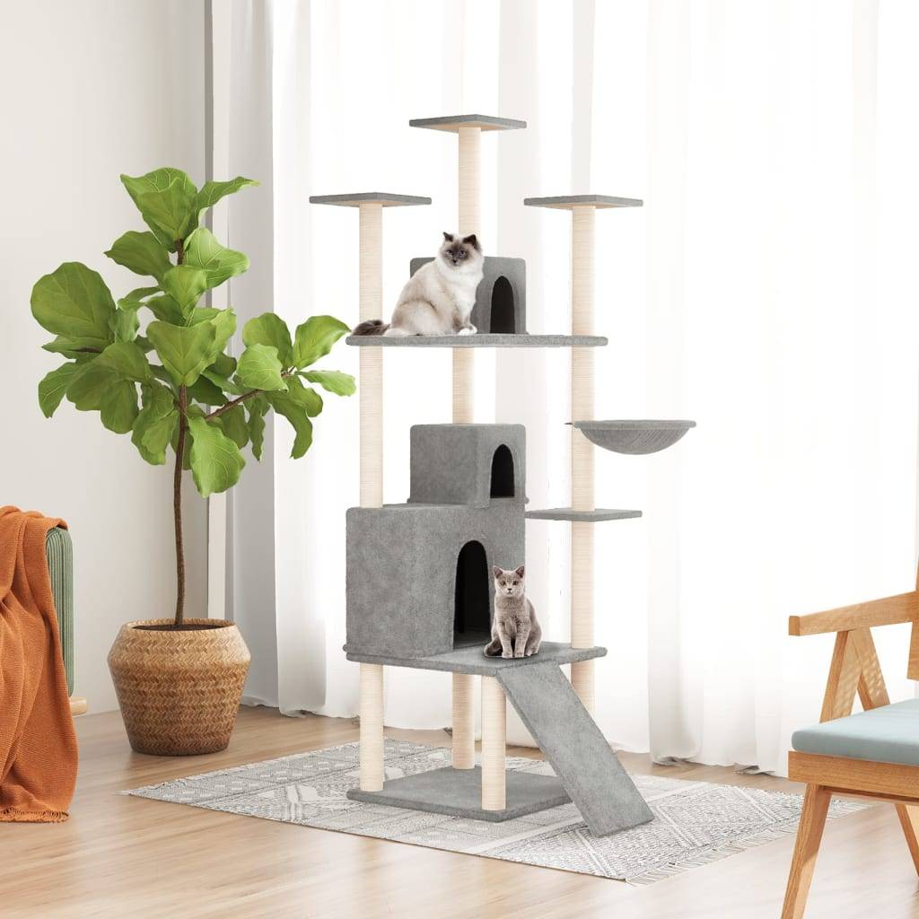 Arbre à Chat Gris Clair Hamac Triple Niche 175cm pour Multi-Chats Stable - ComfortXL Outdoor Living - Image 1