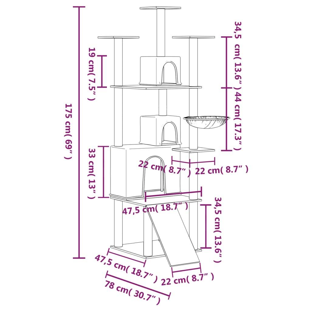 Arbre à Chat Gris Clair Hamac Triple Niche 175cm pour Multi-Chats Stable - ComfortXL Outdoor Living - Image 7
