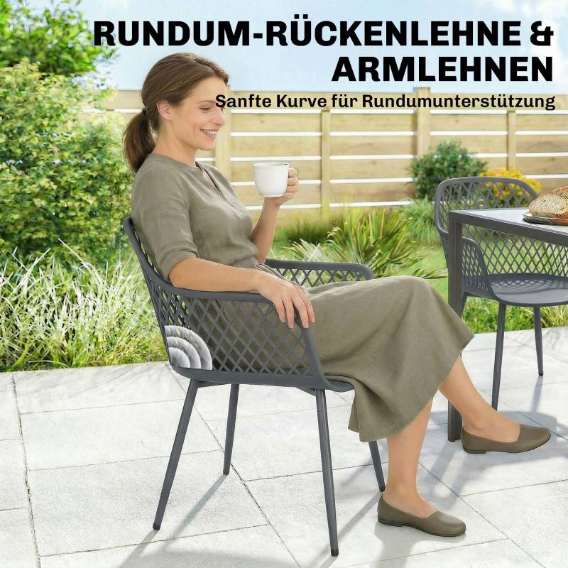 Lot de 4 chaises de jardin plastique métal terrasse balcon anti-UV gris foncé - ComfortXL Outdoor Living - Image 6