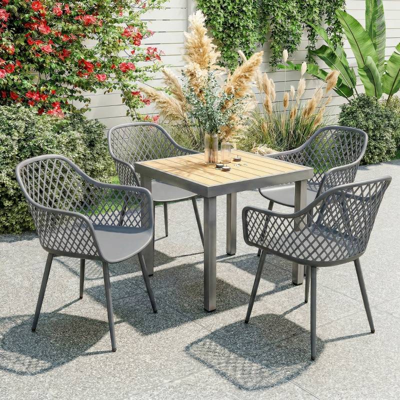 Lot de 4 chaises de jardin plastique métal terrasse balcon anti-UV gris foncé - ComfortXL Outdoor Living - Image 1