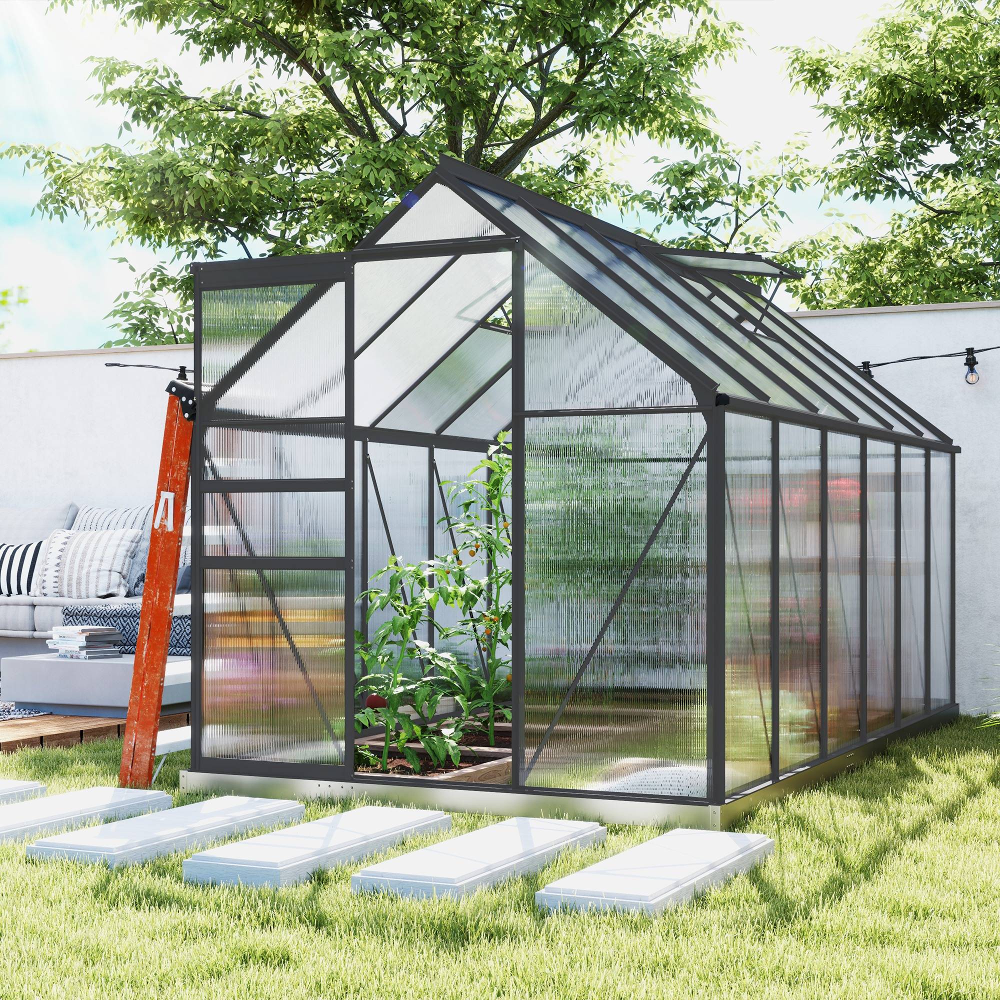 Serre de jardin Polycarbonate, alliage d'aluminium Transparent 190x375x199 cm - Image 4