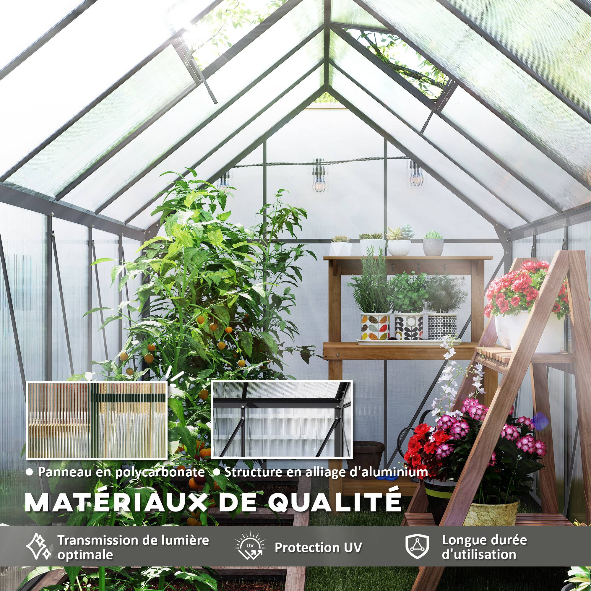 Serre de jardin Polycarbonate, alliage d'aluminium Transparent 190x375x199 cm - Image 6