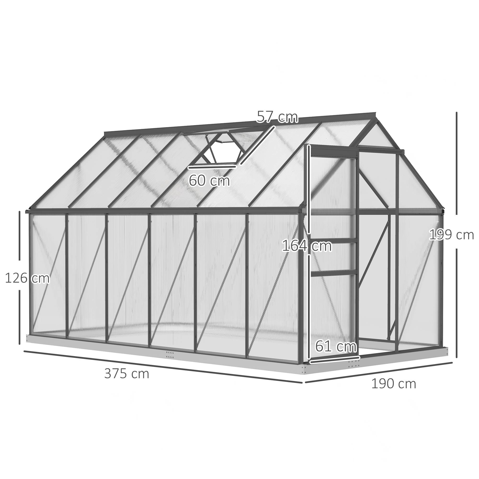 Serre de jardin Polycarbonate, alliage d'aluminium Transparent 190x375x199 cm - Image 5