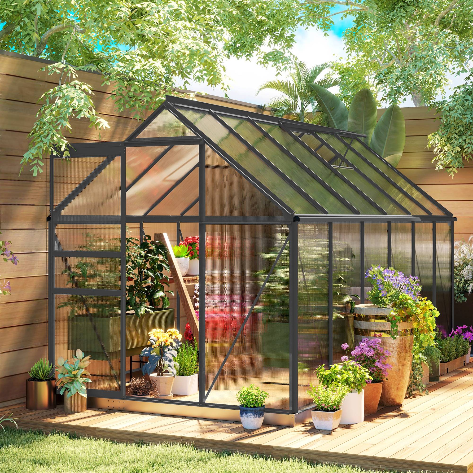 Serre de jardin Polycarbonate, alliage d'aluminium Transparent 190x375x199 cm - Image 3