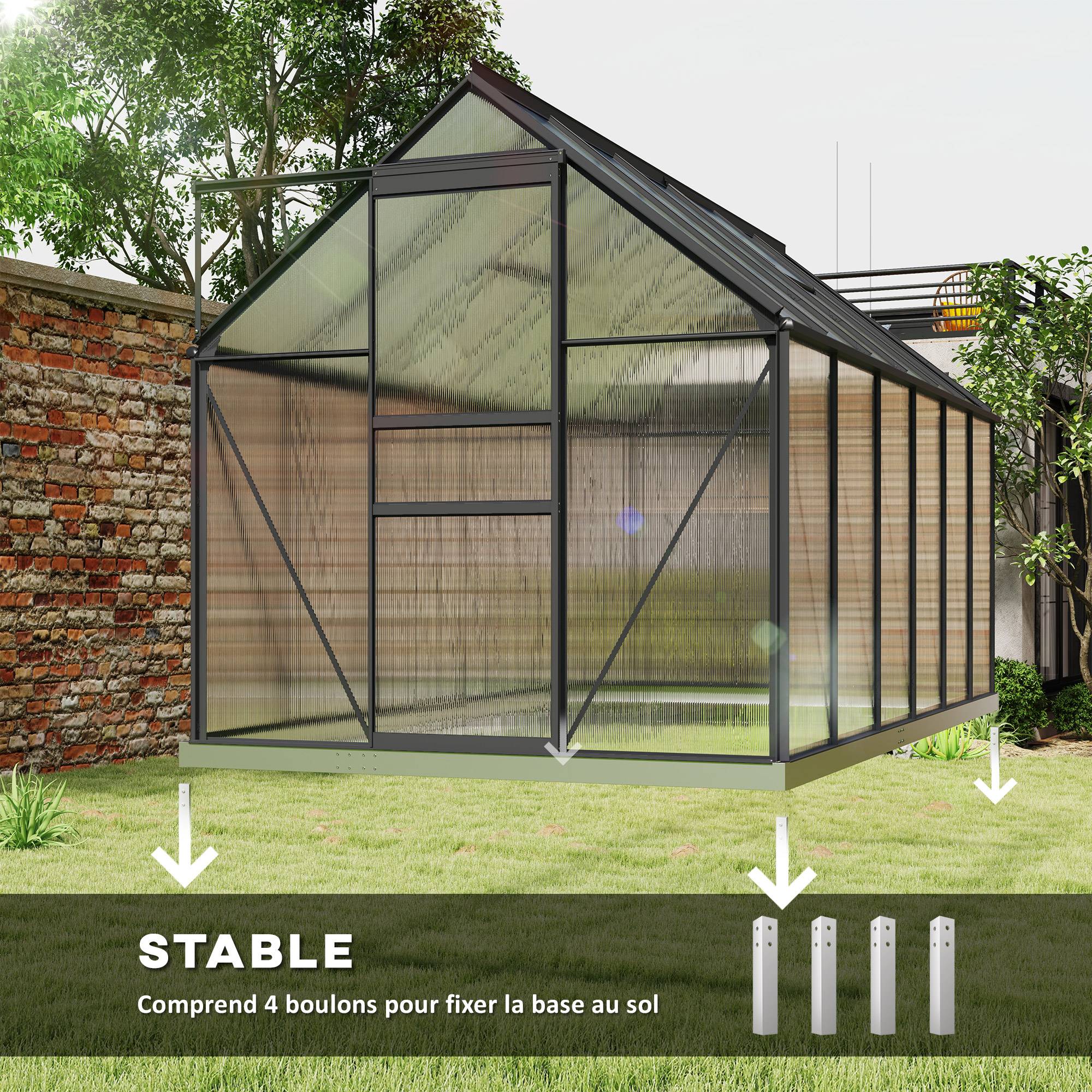 Serre de jardin Polycarbonate, alliage d'aluminium Transparent 190x375x199 cm - Image 8