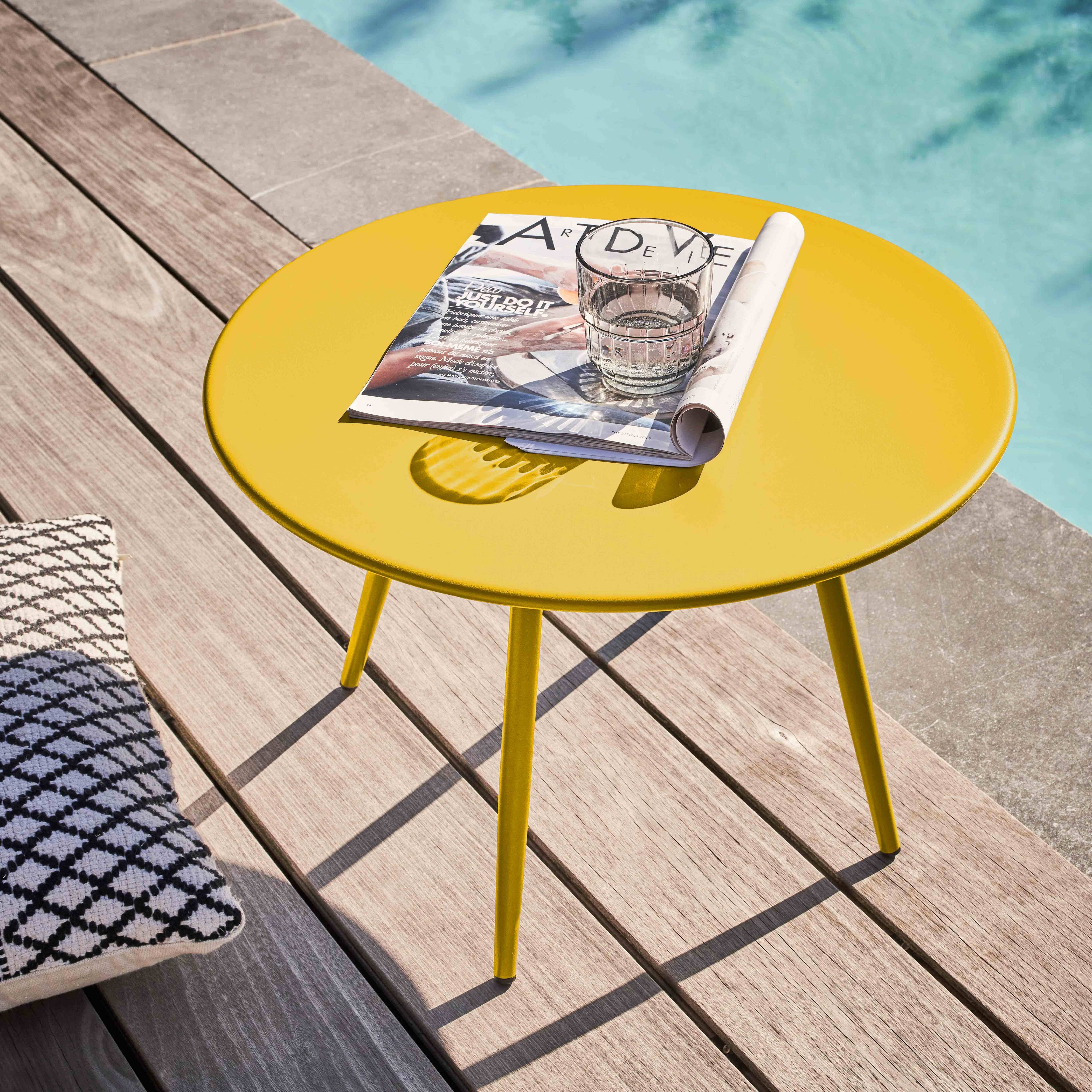 Oviala - Table basse de jardin ronde en métal jaune 50 cm Palavas - Oviala - Imagen 2