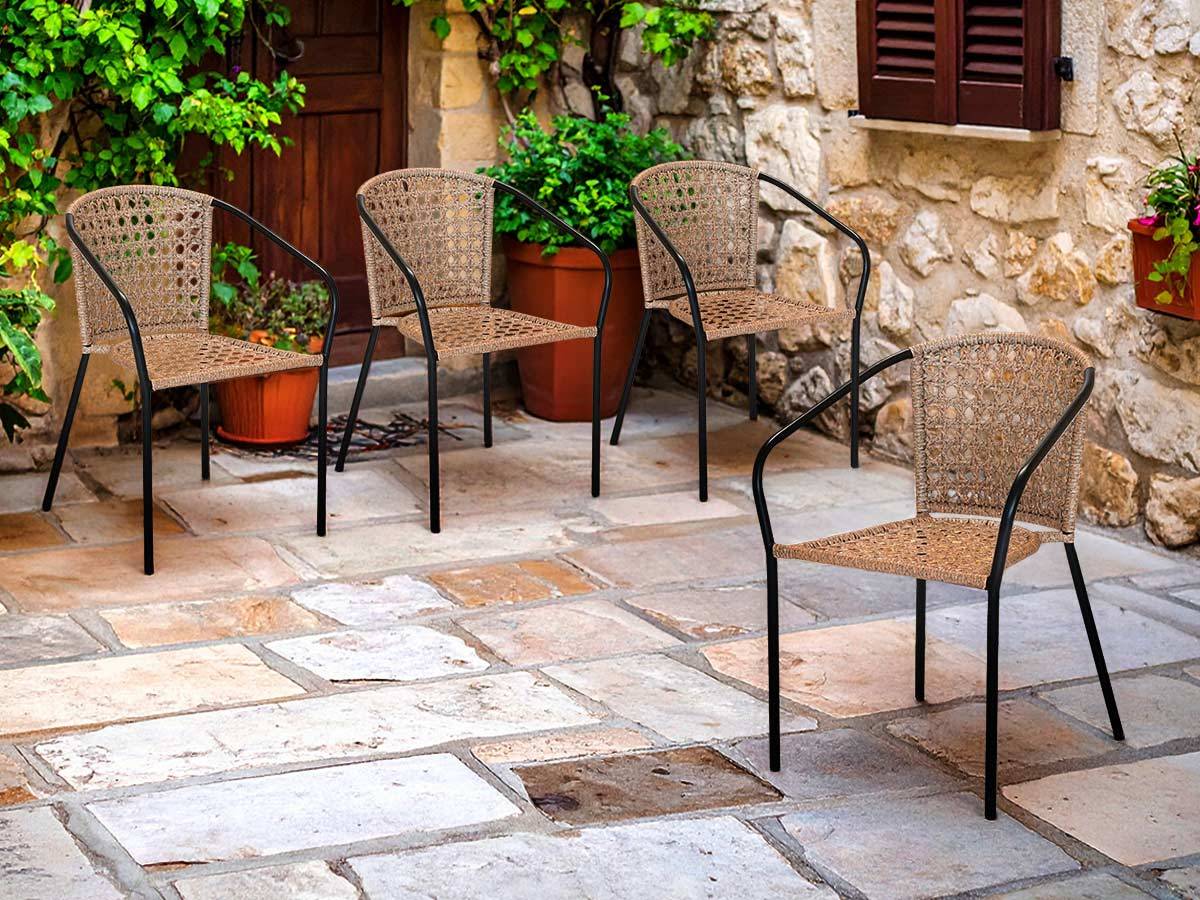 Lot de 4 Fauteuil en jardin en résine tressée imitation rotin Cocos - Jardiline - Imagen 2