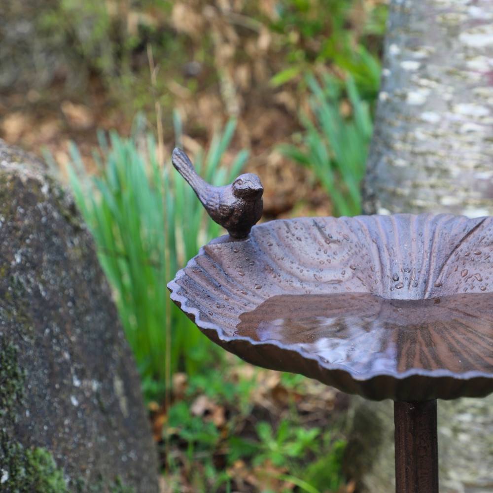 Mangeoire à oiseaux sur pied abreuvoir jardin fonte marron 50cm Chemin de campagne - Imagen 4
