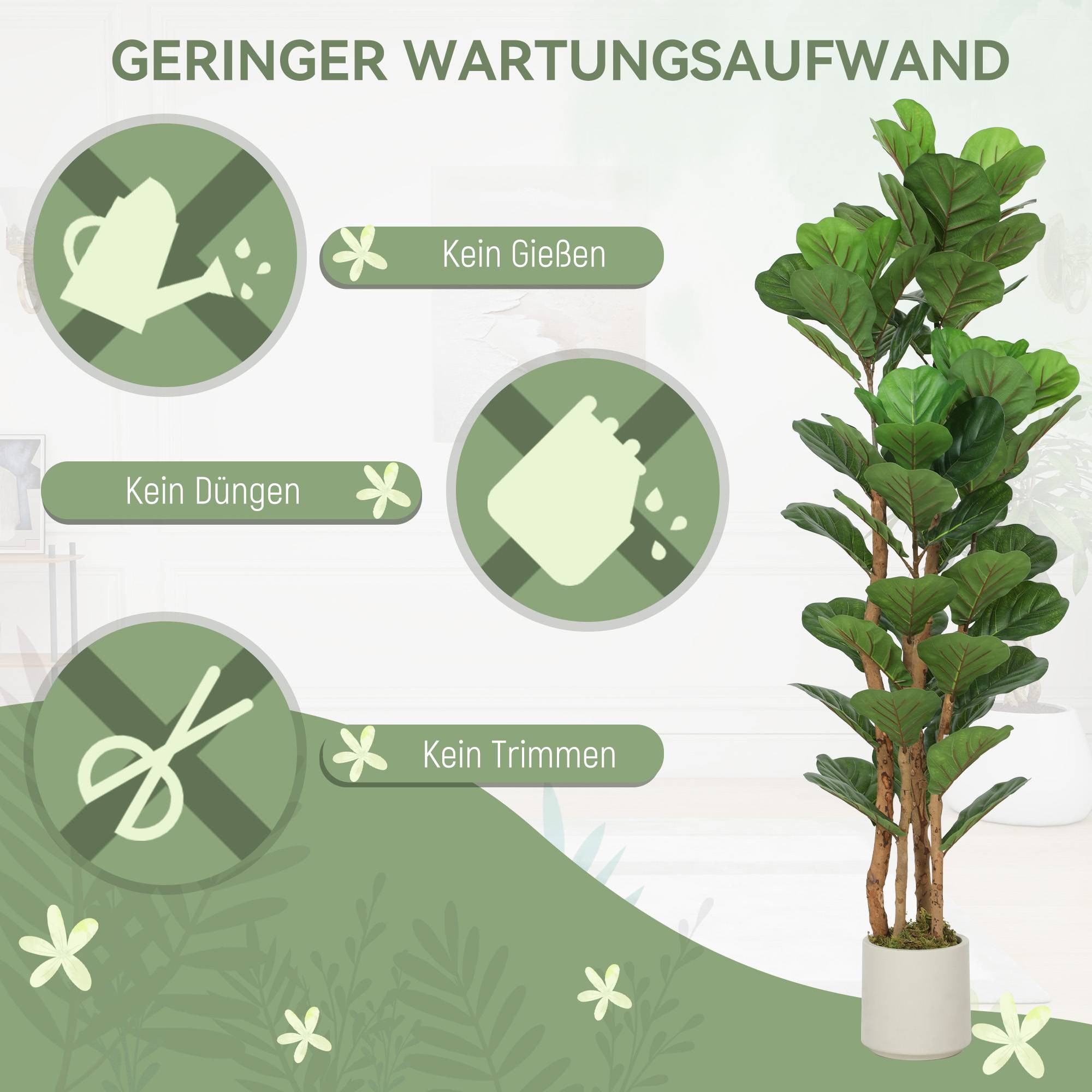 Figuier Artificiel Tronc Bois Plastique Intérieur Modulable 150cm Vert - ComfortXL Outdoor Living - Image 7