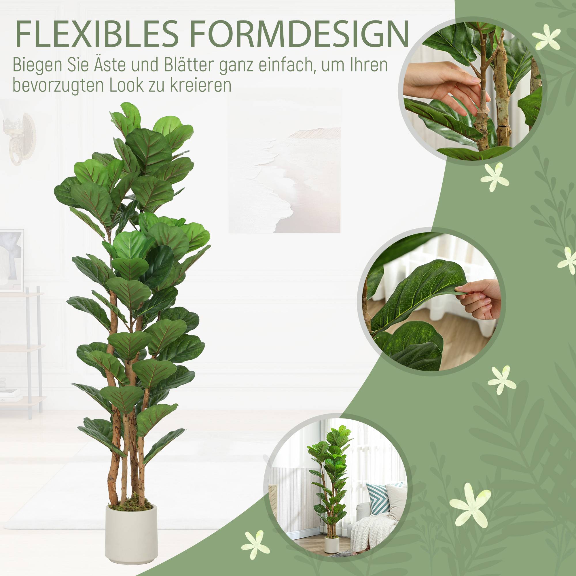 Figuier Artificiel Tronc Bois Plastique Intérieur Modulable 150cm Vert - ComfortXL Outdoor Living - Image 8