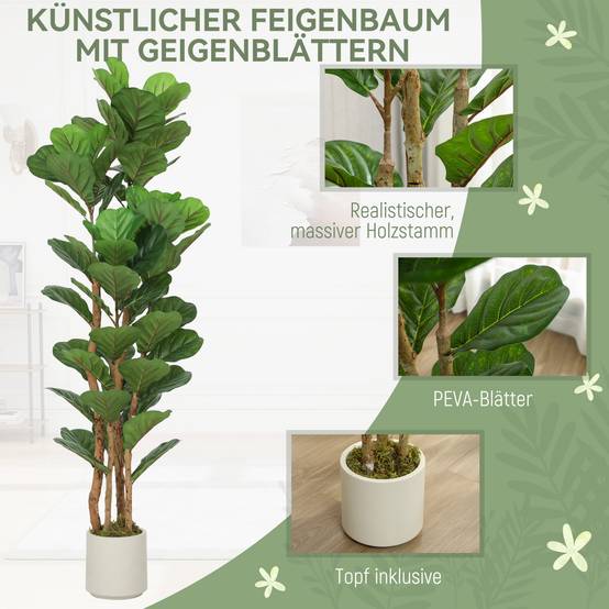 Figuier Artificiel Tronc Bois Plastique Intérieur Modulable 150cm Vert - ComfortXL Outdoor Living - Image 6