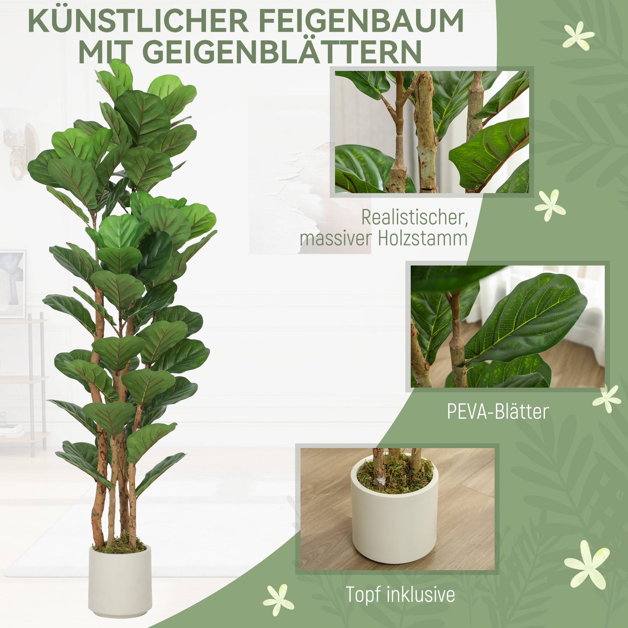 Figuier Artificiel Tronc Bois Plastique Intérieur Modulable 150cm Vert - ComfortXL Outdoor Living - Image 6