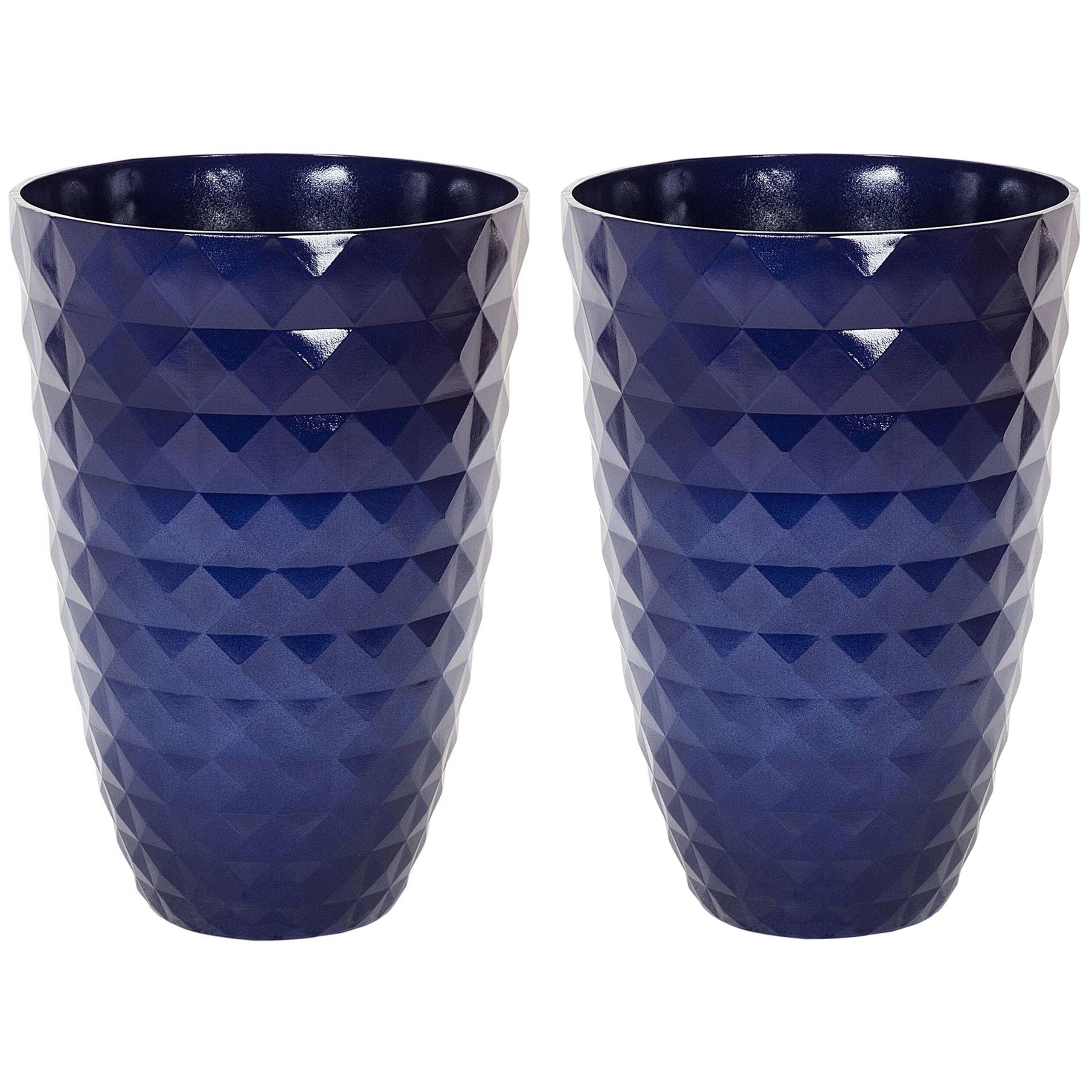 Beliani - Hauts Cache-Pots Bleu Marine en Fibre d'Argile et Verre 35 cm Rond avec Relief Pot de Fleurs Idéal pour Extérieur et Intérieur Lot de 2 - Imagen 1