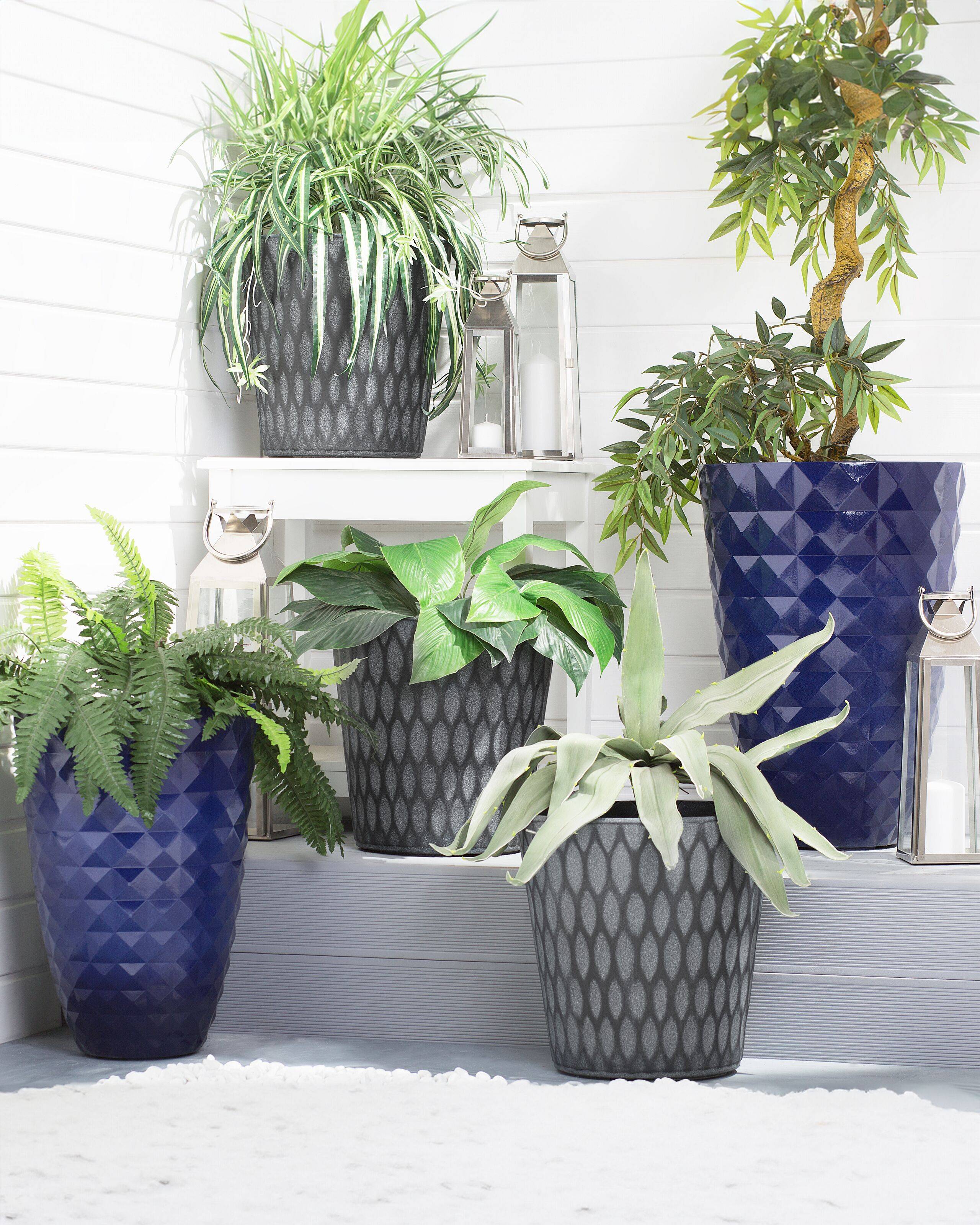 Beliani - Hauts Cache-Pots Bleu Marine en Fibre d'Argile et Verre 35 cm Rond avec Relief Pot de Fleurs Idéal pour Extérieur et Intérieur Lot de 2 - Imagen 2