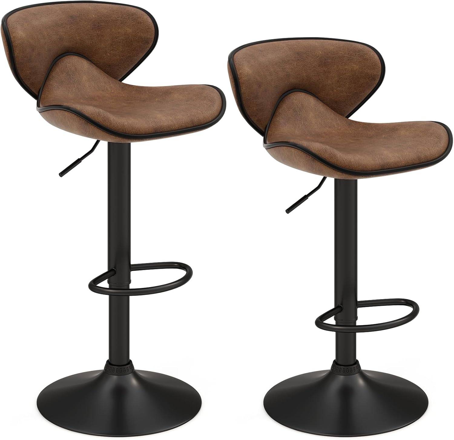 HOMYLIN Lot De 2 Tabourets Pivotants Vintage Avec Dossier Et Repose-Pieds – Confort Ergonomique, Style Industriel Marron Pour Cuisine, Bar