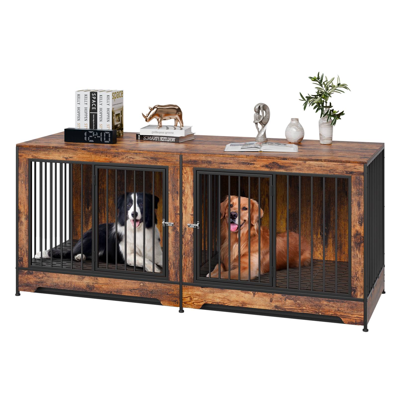 VEVOR Cage chien meuble bois, 1901x670x824 mm. Porte coulissante, plateau amovible. - Image 1