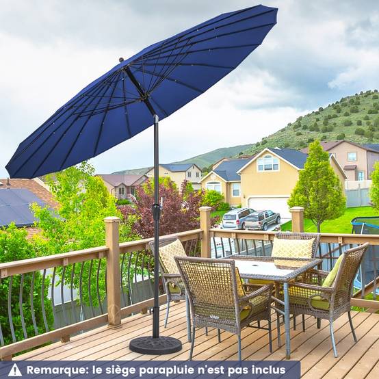 Helloshop26 - Parasol de terrasse rond de 265 cm parasol avec 18 baleines en fibre de verre inclinaison à bouton-poussoir manivelle toile résistante bleu - Imagen 2