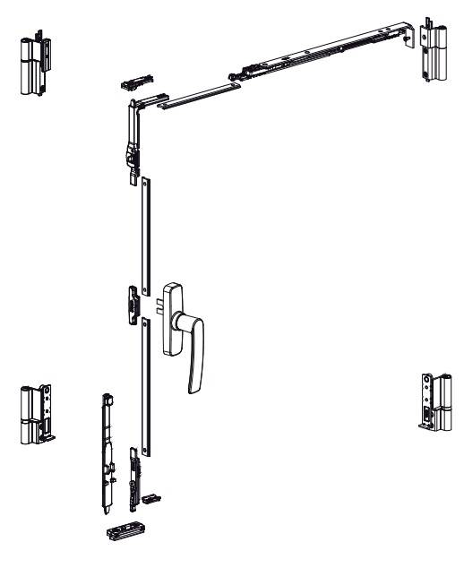 Kit Oscillo-battant Galicube 2V FAPIM à crémone Nefer midi - compas moyen 402 à 750 mm - gris - 1331FF-G5 - Imagen 2