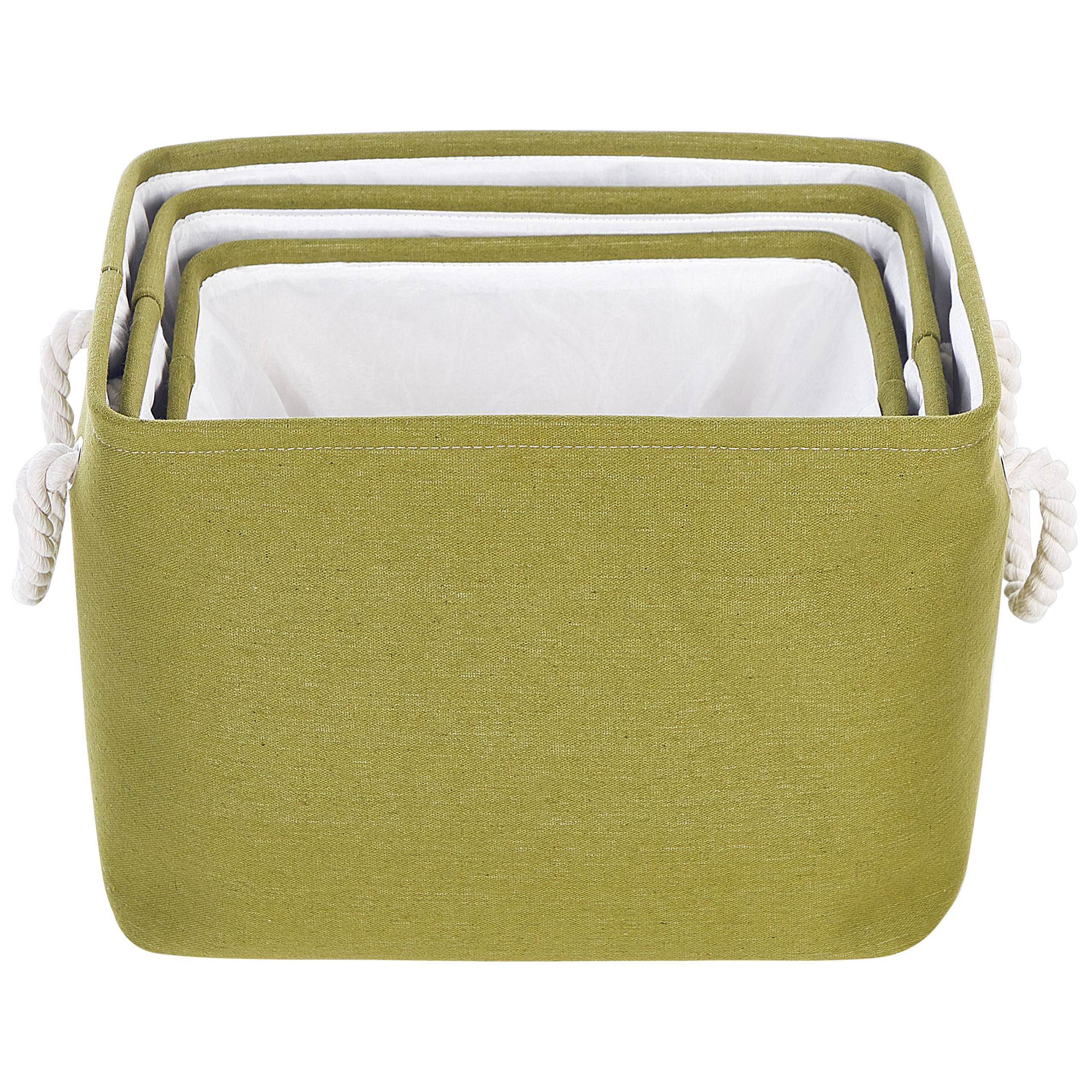 Beliani - Lot de 3 Paniers de Rangement en Tissu Polyester Vert Olive avec Poignées en Corde Boite de Rangement Organisation Salon Chambre Design Traditionnel - Imagen 4