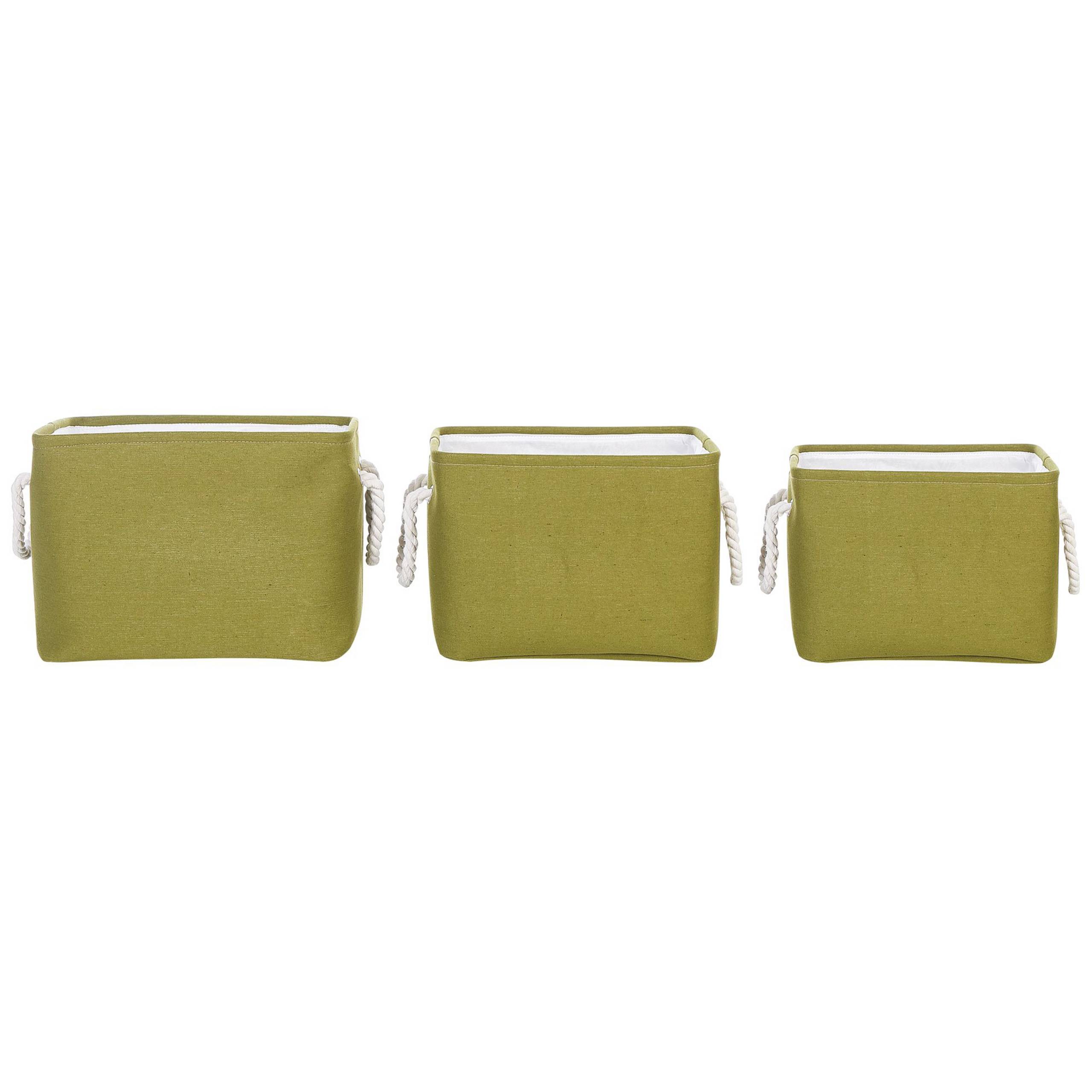 Beliani - Lot de 3 Paniers de Rangement en Tissu Polyester Vert Olive avec Poignées en Corde Boite de Rangement Organisation Salon Chambre Design Traditionnel - Imagen 1