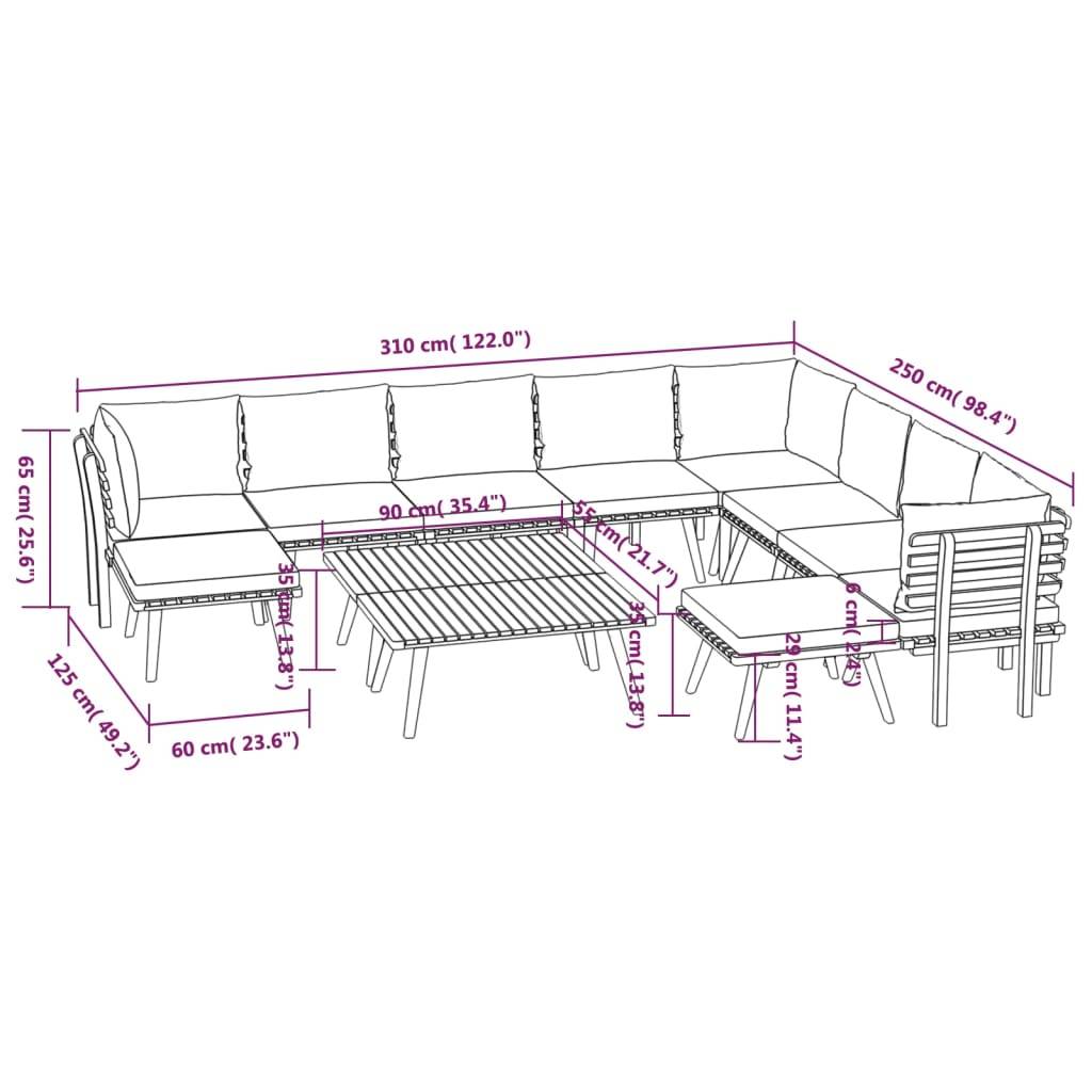 Vidaxl - Salon de jardin 12 pcs avec coussins Bois d'acacia solide vidaXL 3087021 - Imagen 3